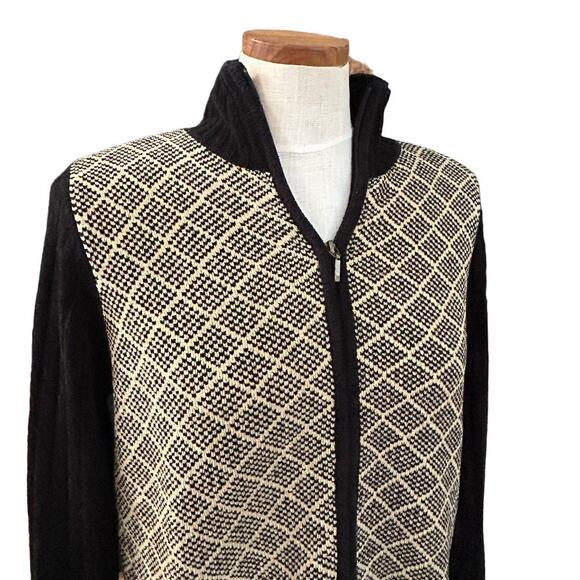 Vintage Karen Scott Velour Zip Sweater M Geometric Pattern Y2K Cozy Mock Neck - Picture 3 of 7